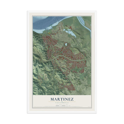 Map of Martinez, California, 12 x 18 inch print in a white wood frame