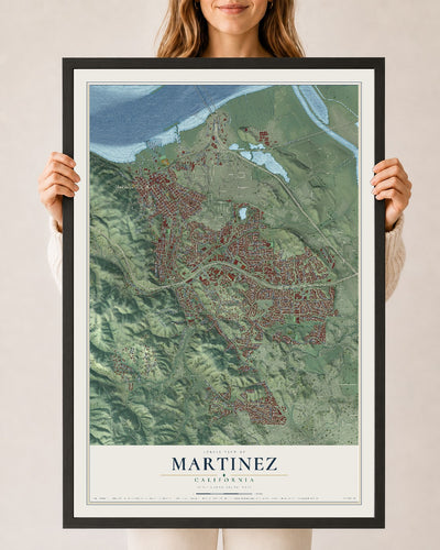 Map of Martinez, California, 24 x 36 inch print in a black wood frame