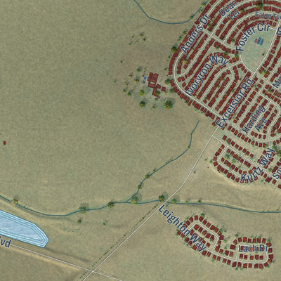 Close-up of the map of Mather, California print showing street and building detail