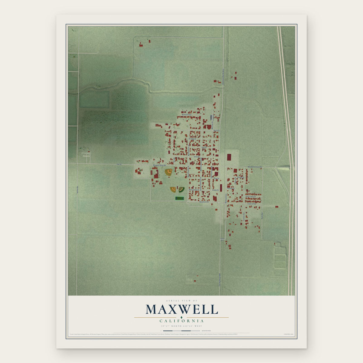 Maxwell, California map print, the full design