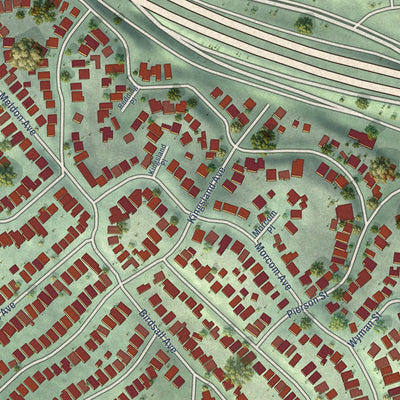 Close-up of the map of Maxwell Park, California print showing street and building detail