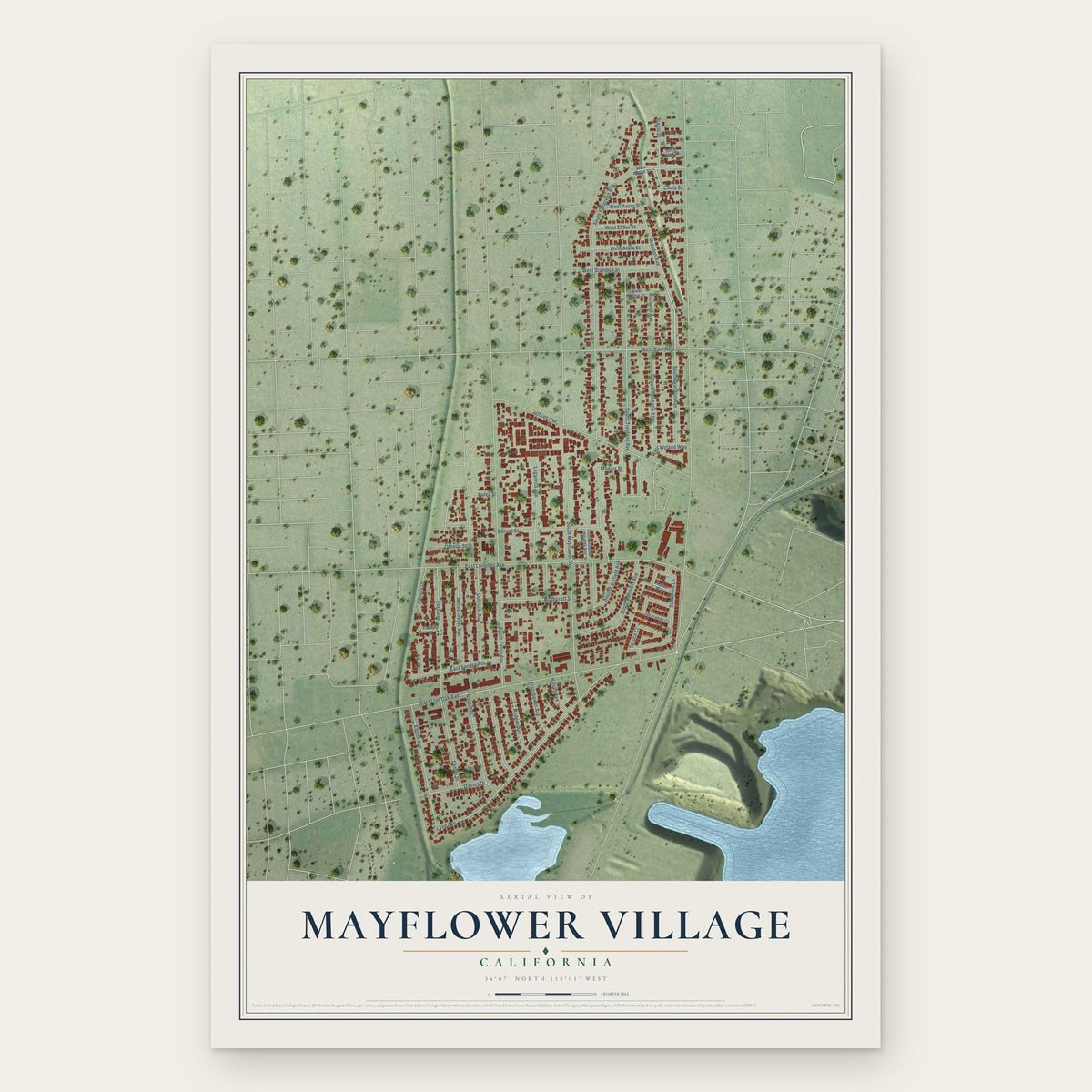 Mayflower Village, California map print, the full design