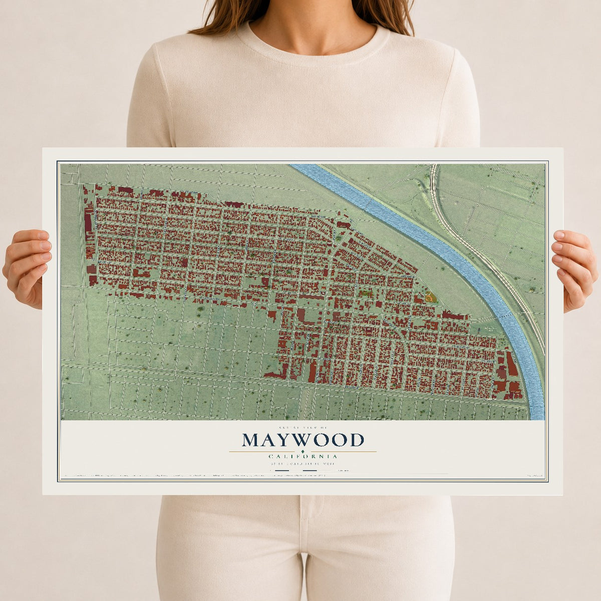 Map of Maywood, California, 12 x 18 inch unframed archival matte print