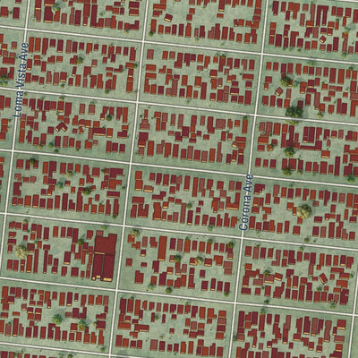 Close-up of the map of Maywood, California print showing street and building detail