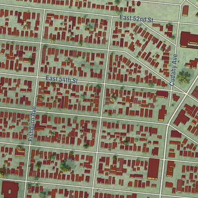 Second close-up of the map of Maywood, California print showing more streets and buildings