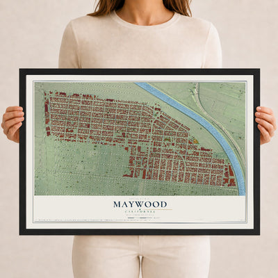Map of Maywood, California, 12 x 18 inch print in a black wood frame