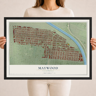 Map of Maywood, California, 18 x 24 inch print in a black wood frame