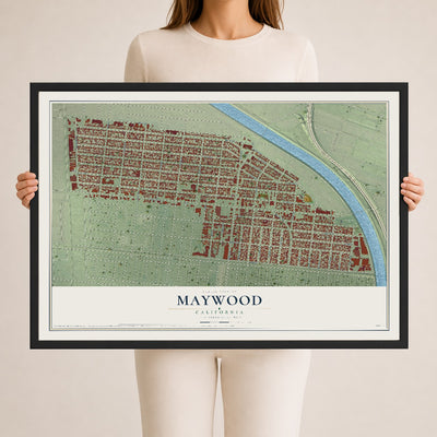 Map of Maywood, California, 24 x 36 inch print in a black wood frame