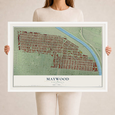 Map of Maywood, California, 24 x 36 inch print in a white wood frame