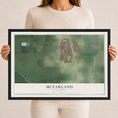Map of McFarland, California, 12 x 18 inch print in a black wood frame