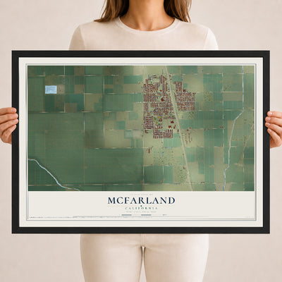 Map of McFarland, California, 18 x 24 inch print in a black wood frame