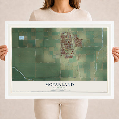 Map of McFarland, California, 18 x 24 inch print in a white wood frame