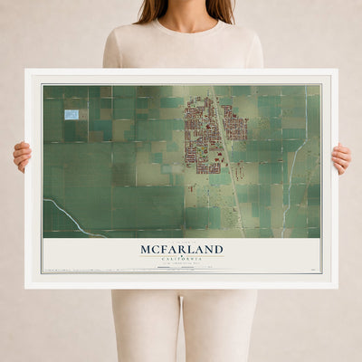 Map of McFarland, California, 24 x 36 inch print in a white wood frame