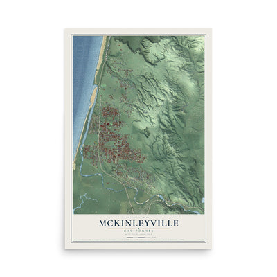 Map of McKinleyville, California, 12 x 18 inch unframed archival matte print