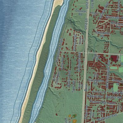 Second close-up of the map of McKinleyville, California print showing more streets and buildings