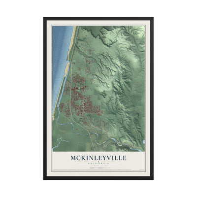 Map of McKinleyville, California, 12 x 18 inch print in a black wood frame