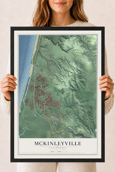 Map of McKinleyville, California, 18 x 24 inch print in a black wood frame