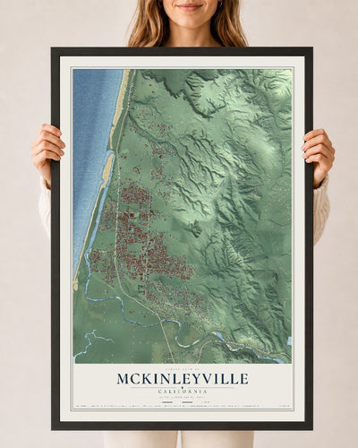 Map of McKinleyville, California, 24 x 36 inch print in a black wood frame