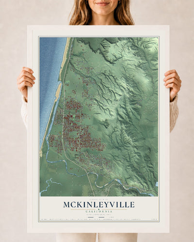 Map of McKinleyville, California, 24 x 36 inch print in a white wood frame