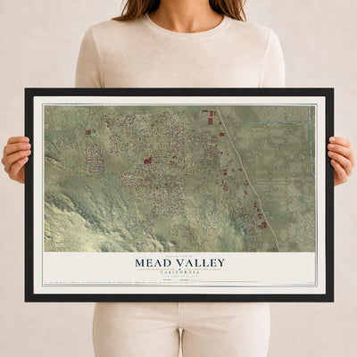 Map of Mead Valley, California, 12 x 18 inch print in a black wood frame