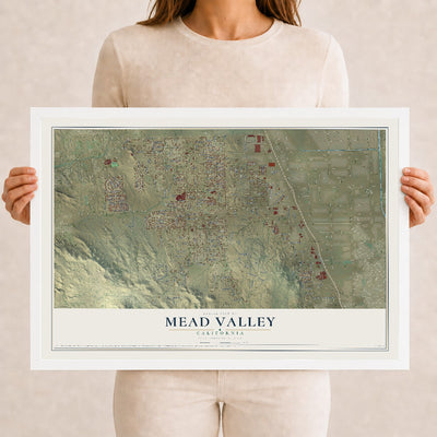 Map of Mead Valley, California, 12 x 18 inch print in a white wood frame