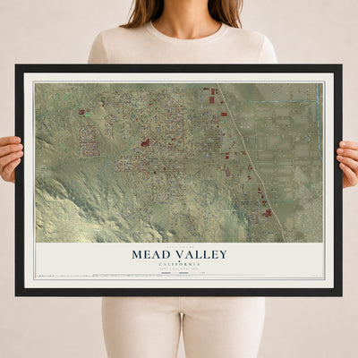 Map of Mead Valley, California, 18 x 24 inch print in a black wood frame