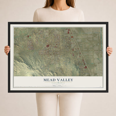 Map of Mead Valley, California, 24 x 36 inch print in a black wood frame