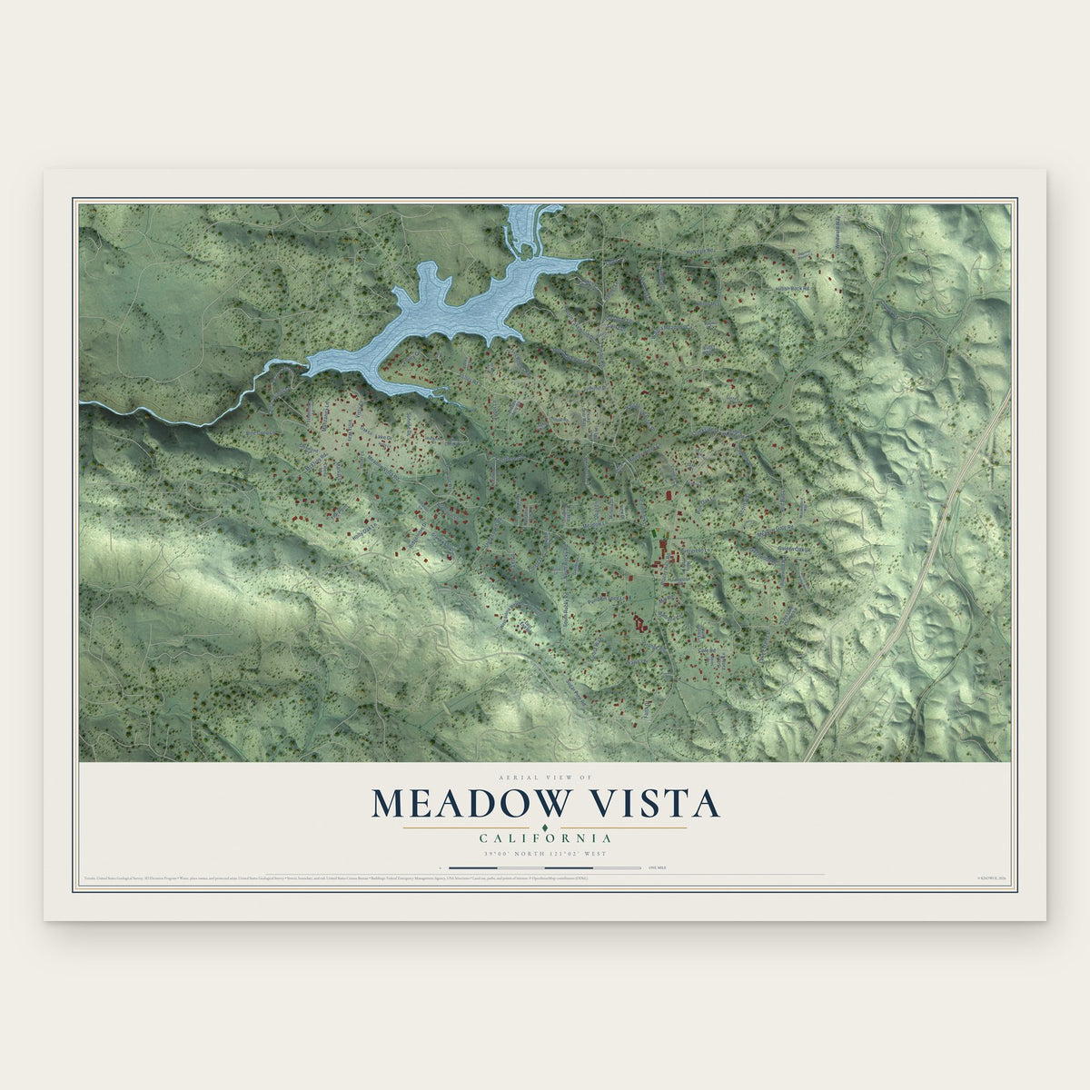 Meadow Vista, California map print, the full design