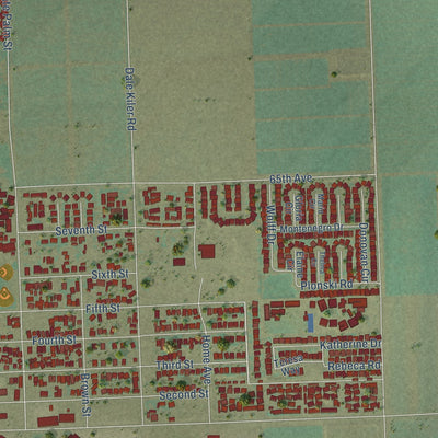 Close-up of the map of Mecca, California print showing street and building detail