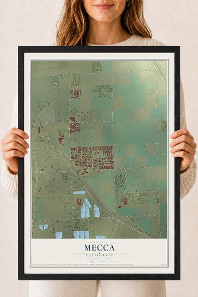 Map of Mecca, California, 18 x 24 inch print in a black wood frame
