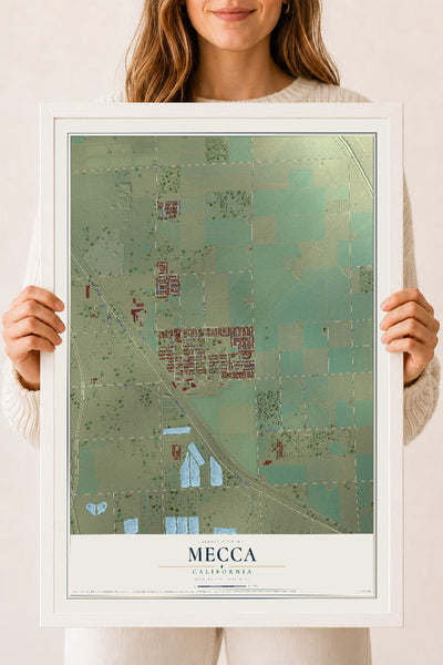 Map of Mecca, California, 18 x 24 inch print in a white wood frame
