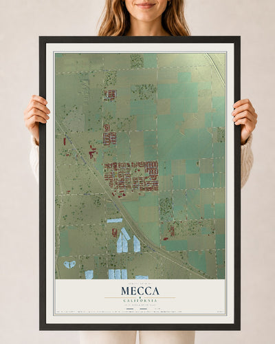 Map of Mecca, California, 24 x 36 inch print in a black wood frame