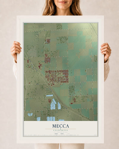 Map of Mecca, California, 24 x 36 inch print in a white wood frame