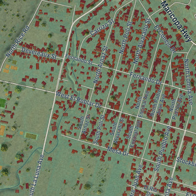 Close-up of the map of Meiners Oaks, California print showing street and building detail