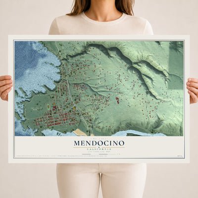 Map of Mendocino, California, 18 x 24 inch unframed archival matte print