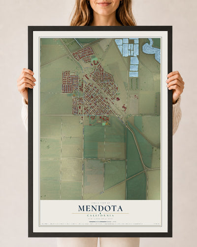 Map of Mendota, California, 24 x 36 inch print in a black wood frame