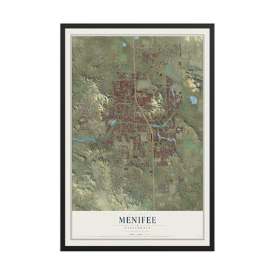 Map of Menifee, California, 12 x 18 inch print in a black wood frame