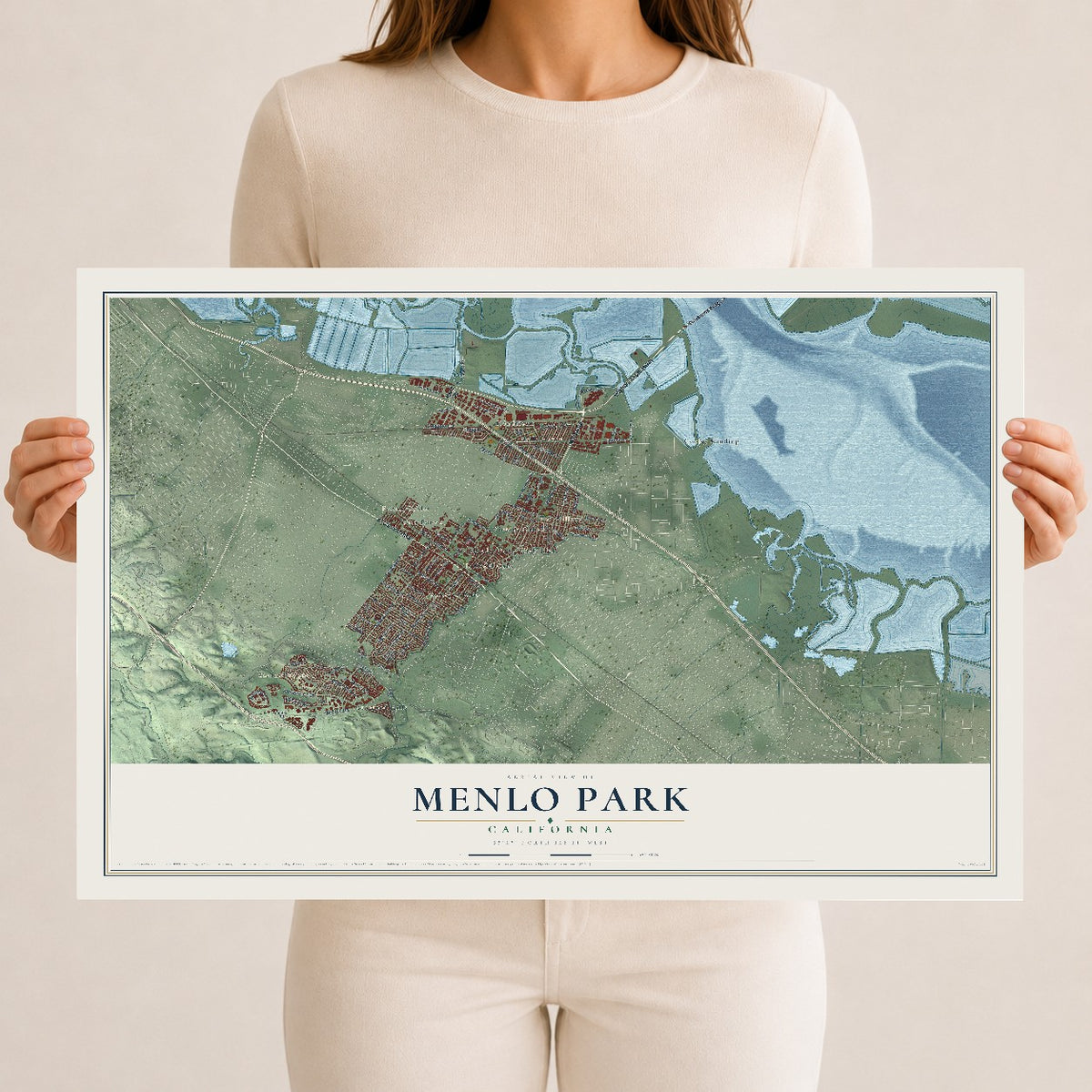 Map of Menlo Park, California, 12 x 18 inch unframed archival matte print