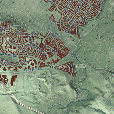 Second close-up of the map of Menlo Park, California print showing more streets and buildings