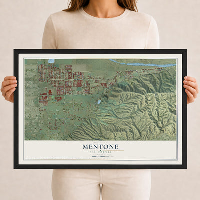 Map of Mentone, California, 12 x 18 inch print in a black wood frame
