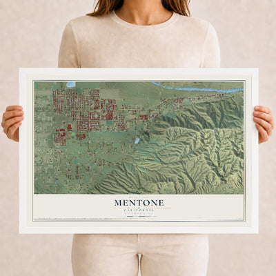 Map of Mentone, California, 12 x 18 inch print in a white wood frame