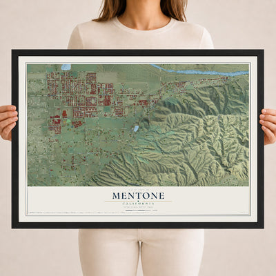 Map of Mentone, California, 18 x 24 inch print in a black wood frame