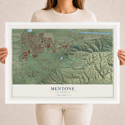 Map of Mentone, California, 18 x 24 inch print in a white wood frame