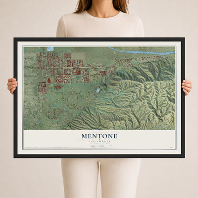 Map of Mentone, California, 24 x 36 inch print in a black wood frame