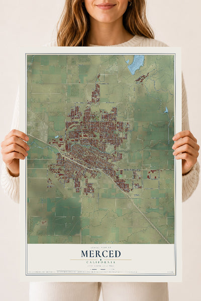 Map of Merced, California, 18 x 24 inch unframed archival matte print