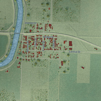 Close-up of the map of Meridian, California print showing street and building detail