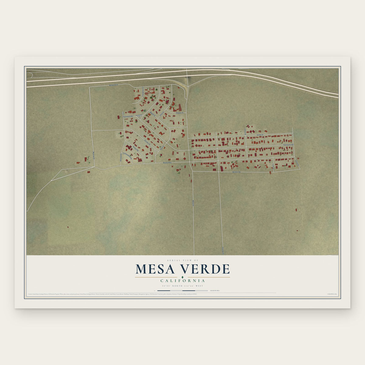 Mesa Verde, California map print, the full design