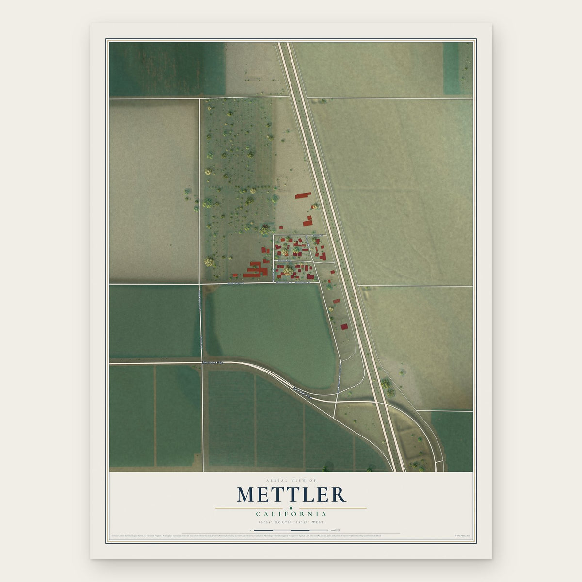 Mettler, California map print, the full design
