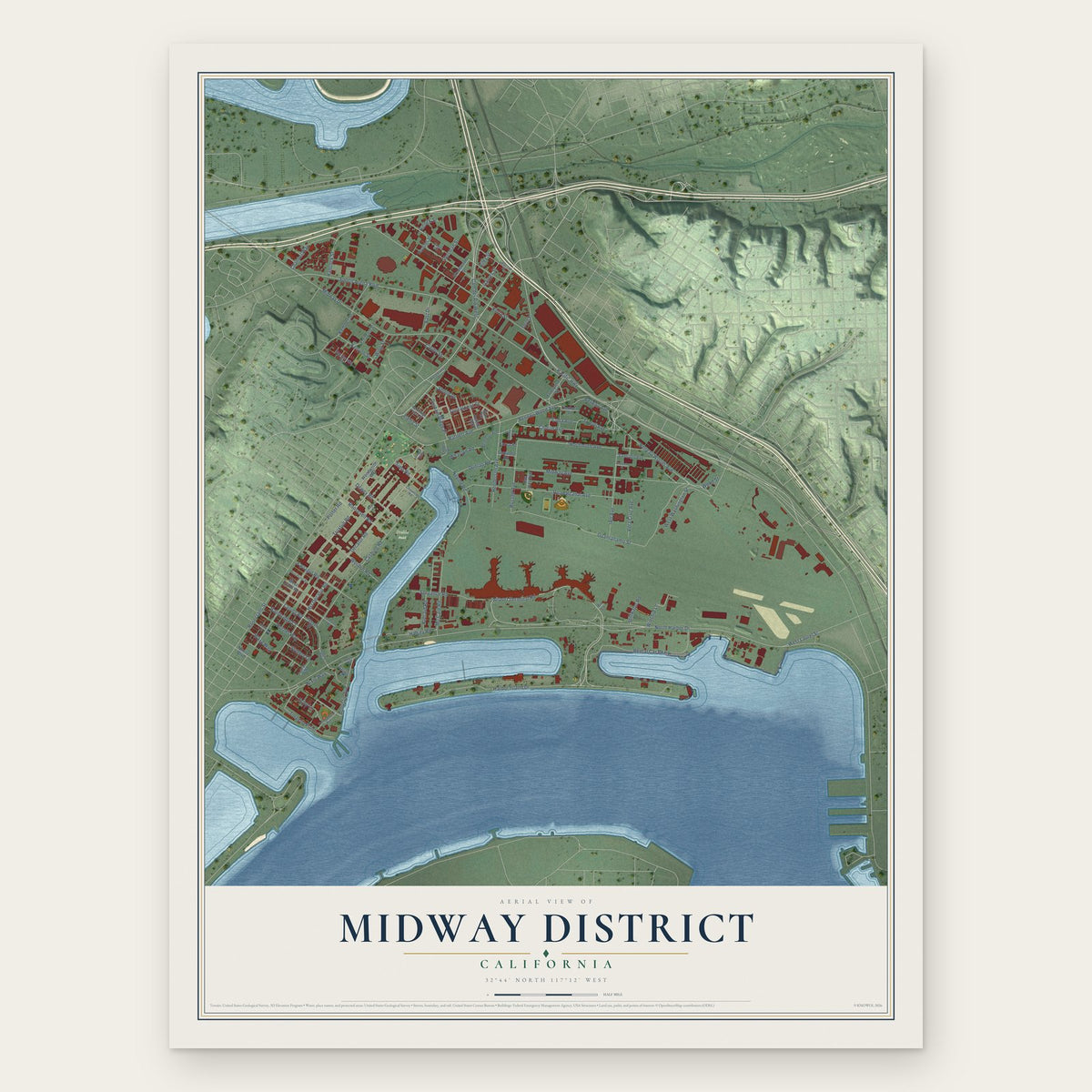 Midway District, California map print, the full design