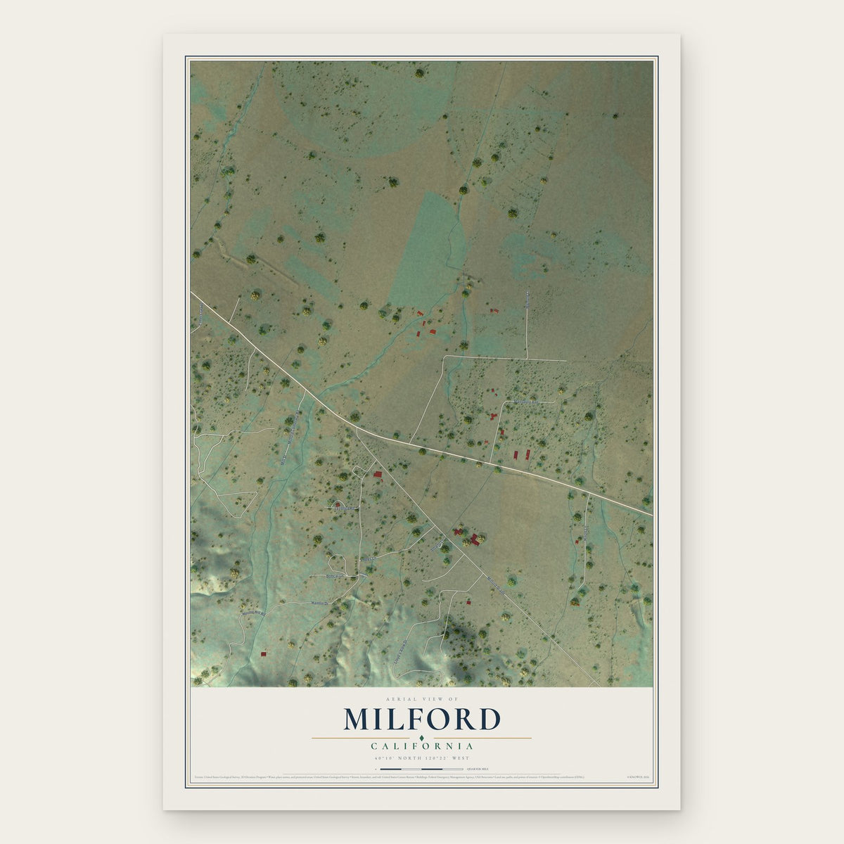 Milford, California map print, the full design